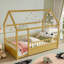 Lit plateforme pour chambre d'enfant avec cadre de maison simple en pin massif naturel avec garde-corps