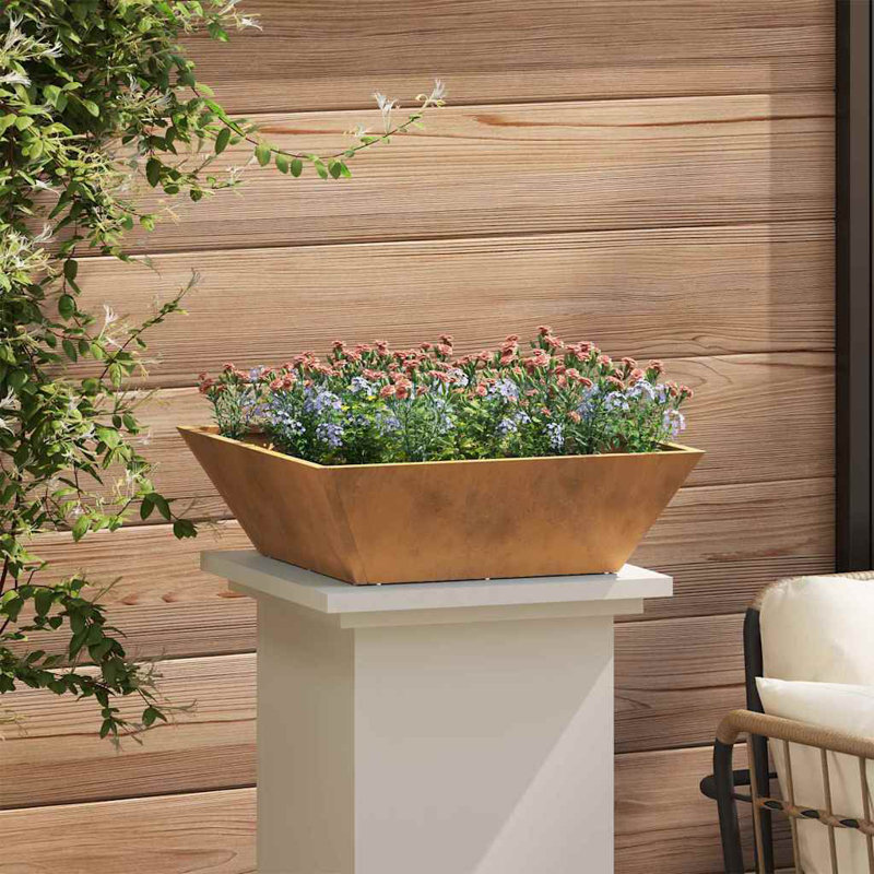 Garden Planter Decor Metal Trapezoidal Outdoor Modern Terrace Holder, 15cmH x 50cmW x 50cmD
