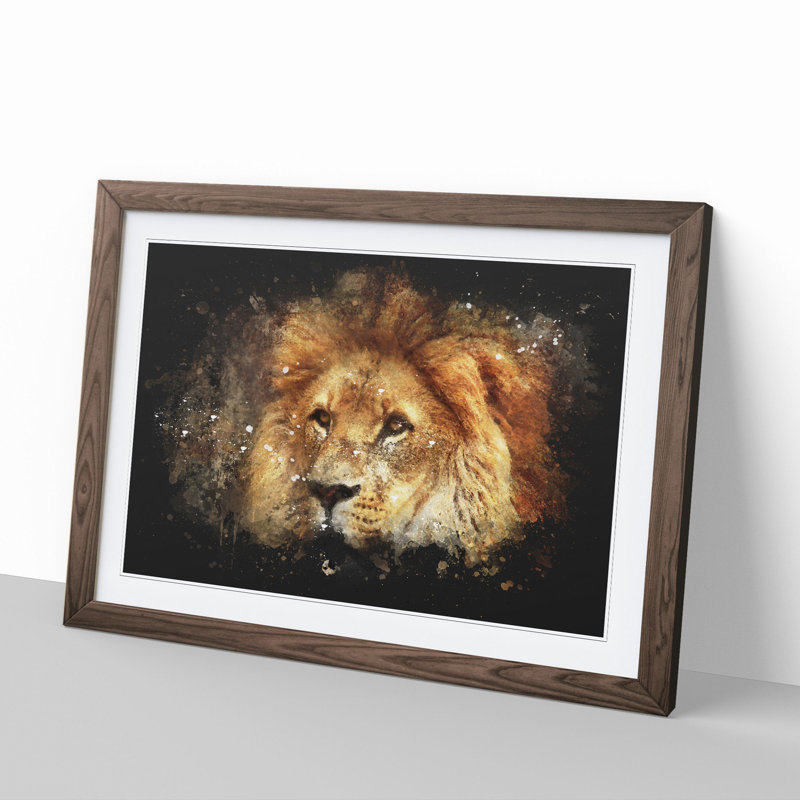 Lion Vol.6 - Picture Frame Graphic Art, 65cm H x 90cm W x 2cm D, Walnut Framed