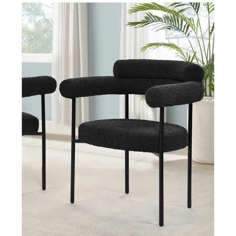 Chaise de salle à manger avec accoudoirs à dossier rembourré Jalon Boucle, Noir