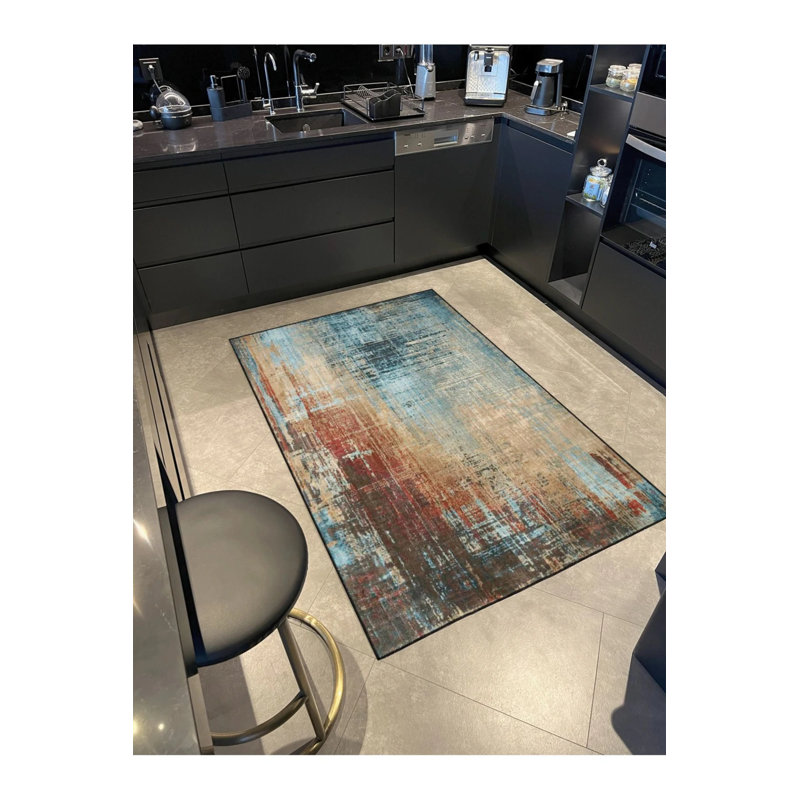 Modern Multicolored Washable Cotton Decorative Carpet, Rectangle 3'4" x 6'7"