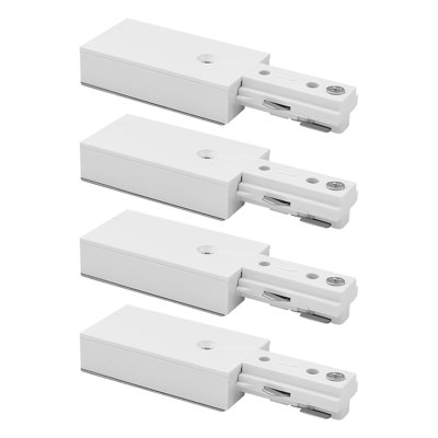 Luxrite H Track Power End Connector, Single Circuit 3-Wire H-Track Lighting Accessory, 120V Live Power Feed for H-Type Track System, White 4 Pack