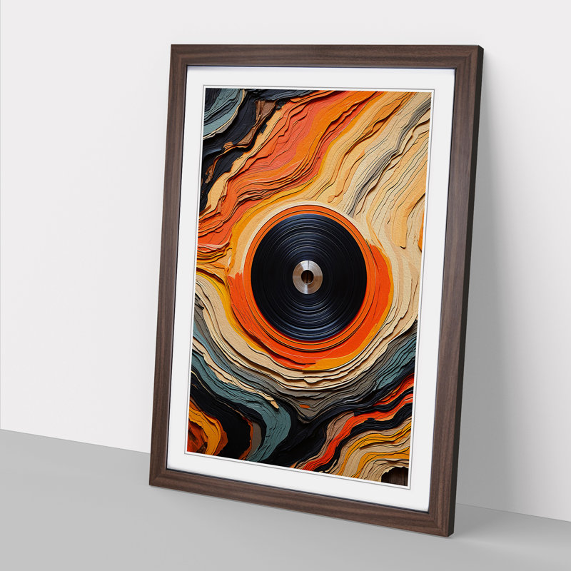 Vinyl Record Abstract No.2 - Single Picture Frame Print on Wood, 64cm H x 46cm W, Walnut Framed