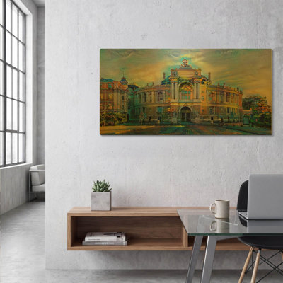 'Odessa Ukraine Opera and Ballet Theater' By Pedro Gavidia Gold Metal Wall Art, 48" x 24"