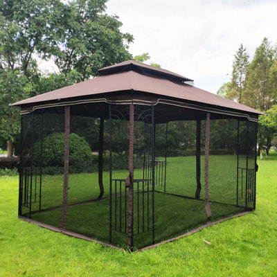 Pavillon de jardin 13 x 10 avec matériau résistant aux rayons du soleil et moustiquaire ventilé brun