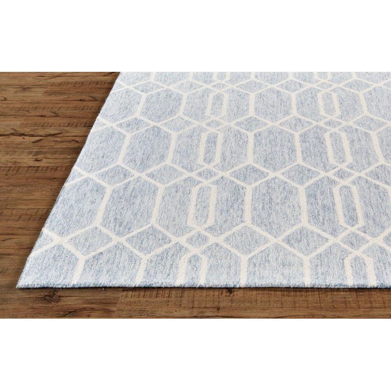 Tapis décoratif bleu/gris en laine Touffeté à la main binne, Rectangle 8 pi x 10 pi