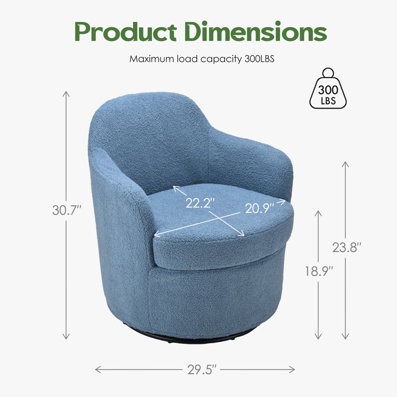 Mid Century Modern Upholstered Swivel Barrel Chair, Blue
