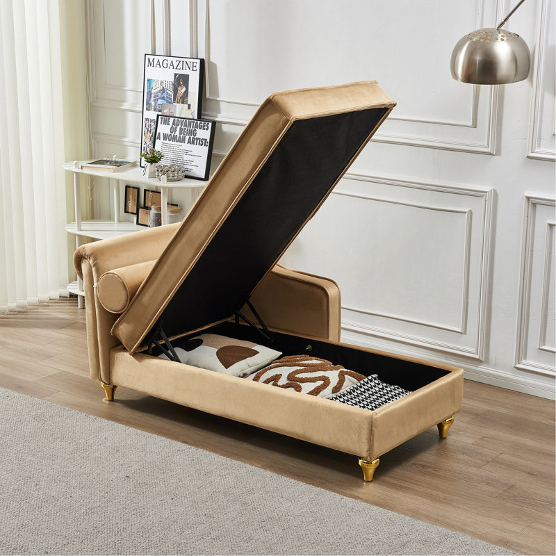 Chaise longue moderne avec revêtement en velours, Kaki