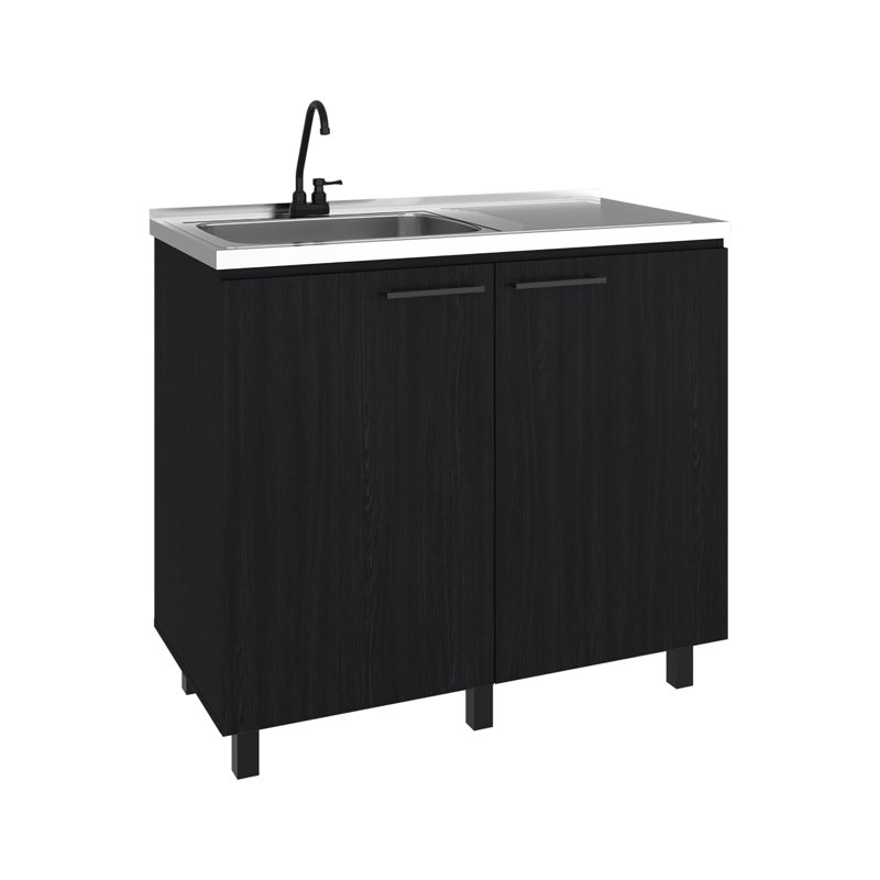 Évier utilitaire multi-pièces avec cuve profonde en acier inoxydable, noir et noyer foncé, pour la cuisine et autres espaces, robinetterie de 50 cm de profondeur, base autoportante, idéal pour la cuisine, le garage, l'atelier ou le bassin.