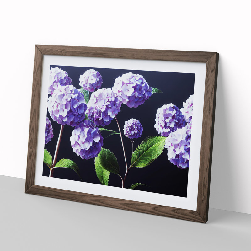 Hydrangea Flower View Vol.4 1 Piece Single Picture Frame Wall Art, 34cm H x 46cm W x 2cm D, Walnut