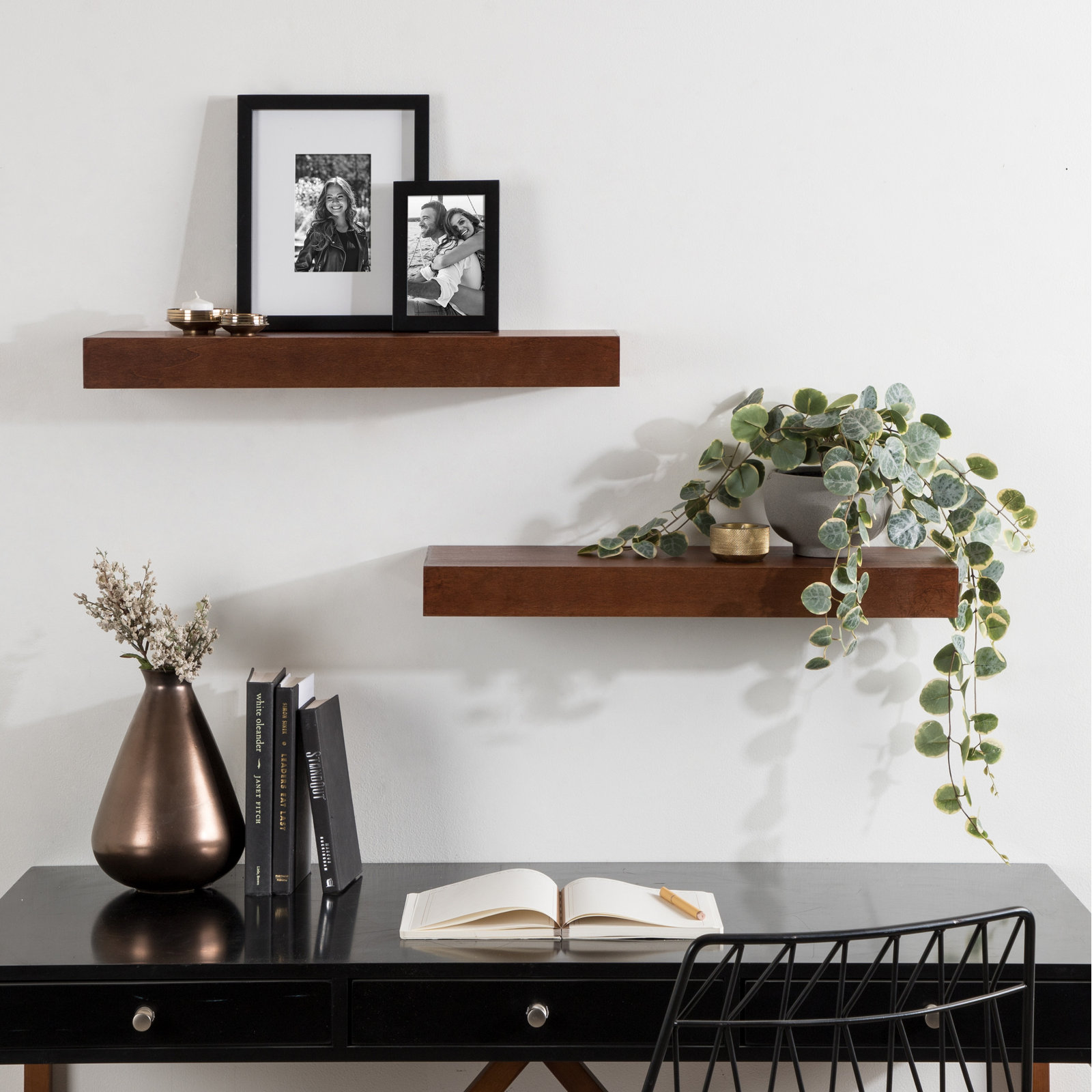 Jeremiah 2 Piece Picture Ledge Wall Shelf, Cherry, 2.3" H x 24" W x 8" D