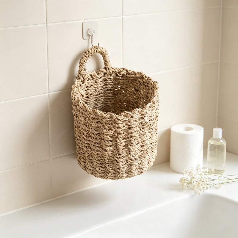 Seagrass suspendu panier de décoration murale de porte d'entrée, panier de rangement mural tissé à la main pour la cuisine de la salle de bain, vestibule, organisateur léger pour les petites plantes et le courrier