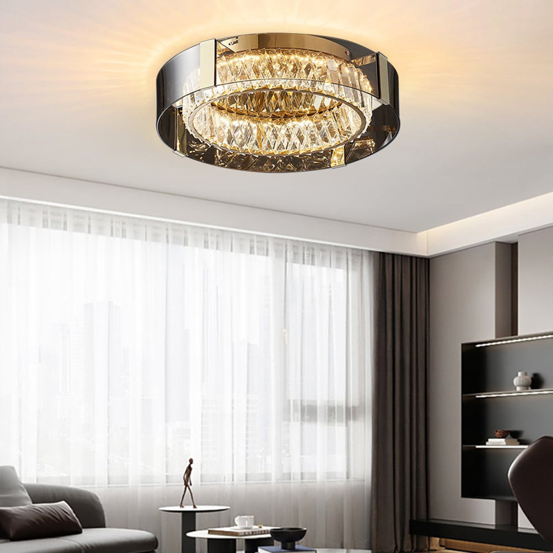 Crystal LED Flush Mount, 12cm H x 46cm W x 46cm D, Gold