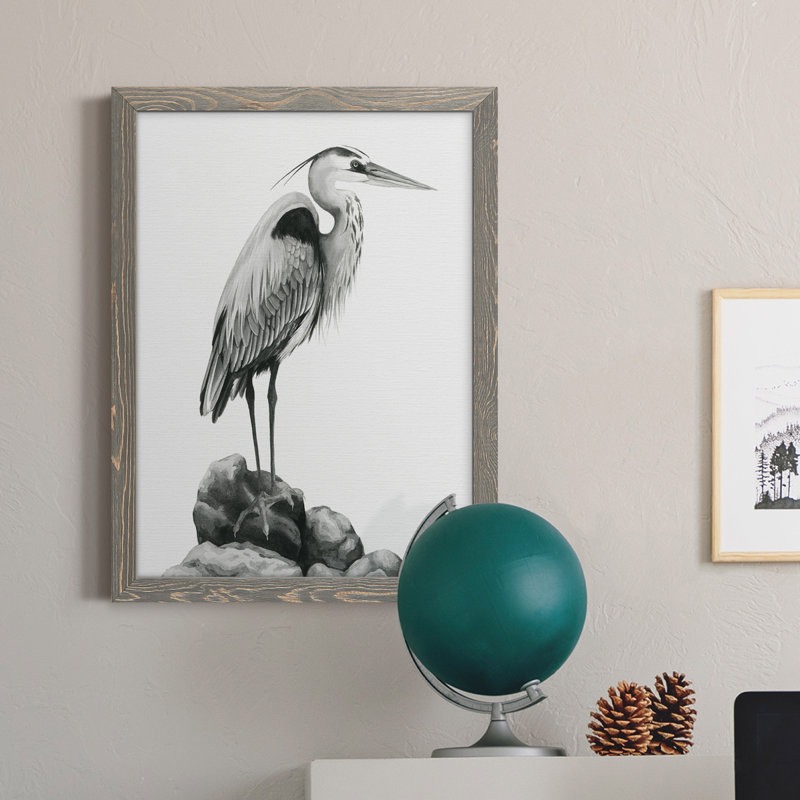 Shoreline Heron en toile de qualité supérieure - Prêt à accrocher, H 32 po x l 23 po x P 1 po, gris