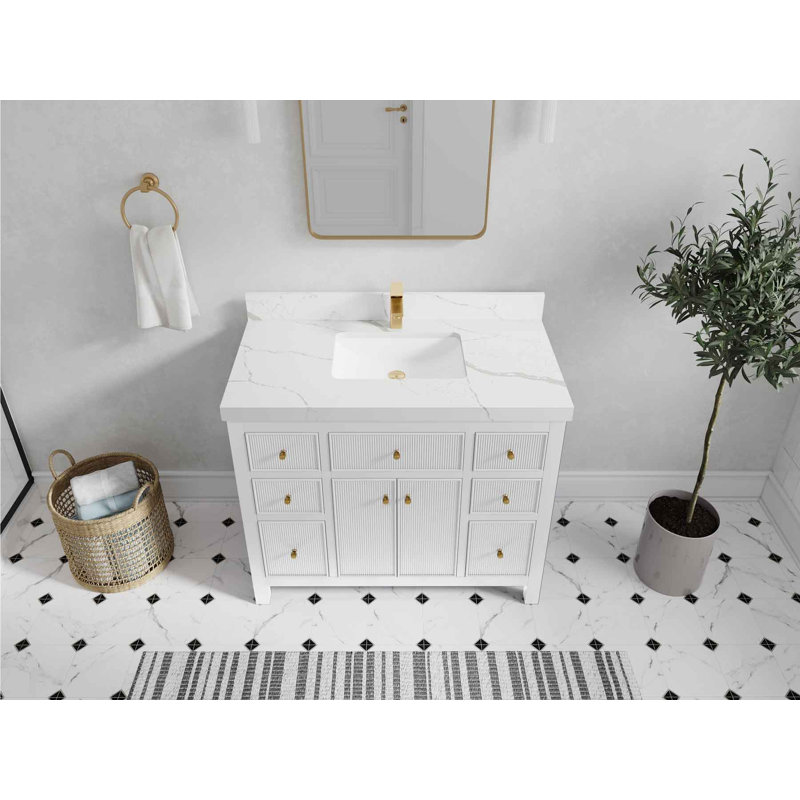 42'' Single Bathroom Vanity with Quartz Top, Calacatta Laza