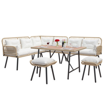 Bay Isle Homeâ„¢ 10PCS Patio Sofa Set Furniture Outdoor Rectangle Table Dining Set Light Grey Cushion by Bay Isle Home