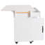 Îlot de cuisine blanc avec poubelle polyvalente, table à abattants, support à épices, barre à serviettes, étagère amovible, poubelle basculante, tiroir, armoire, tablettes, style-1289805973