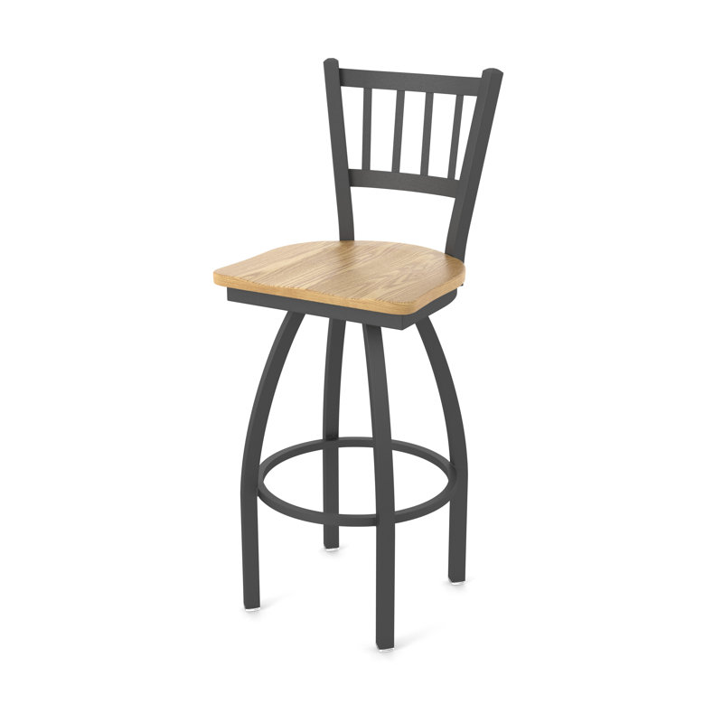Tabouret de bar rotatif 25 po Nicolai, Étain, Bois - Chêne naturel, Tabouret de bar (siège d’une hauteur de 30 po)