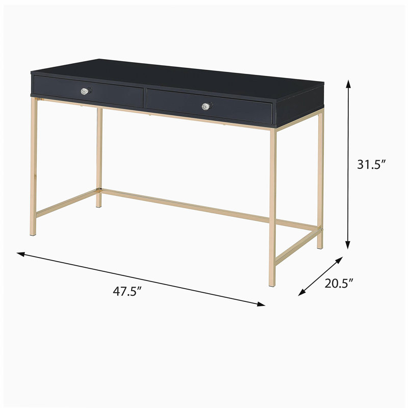 Bureau noir à 2 tiroirs noir brillant, Noir