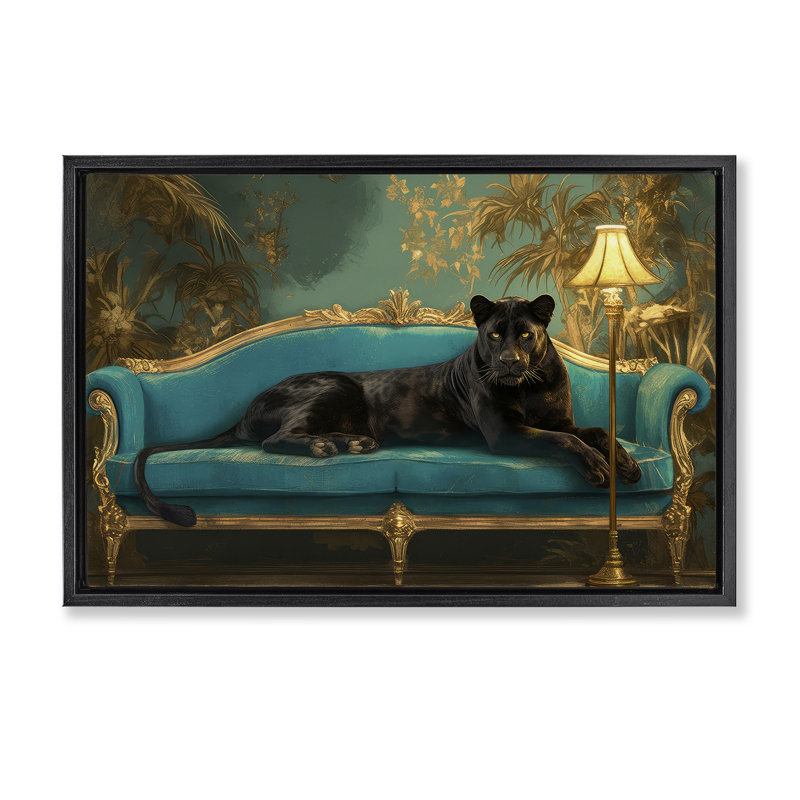 Cadre flottant Exotic Lounging Panther, design par Tina LeCour, H 21 po x l 31 po, Cadre flottant noir de jais
