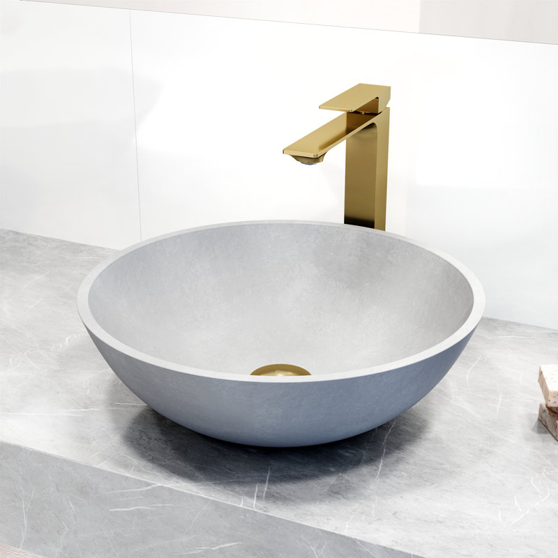 Dunn Ravenna Gothic 16" L x 16" W x 5" H Round Concrete Vessel Bathroom Sink with 11" H Faucet