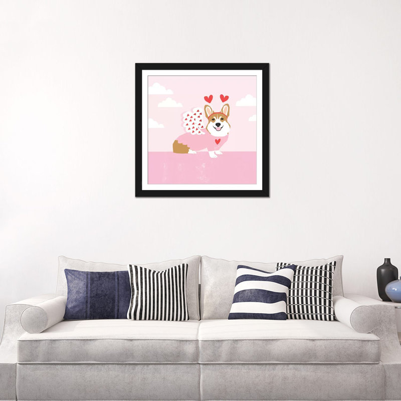 « corgi love bug », reproduction sur toile tendue Pet Friendly, H 16 po x l 16 po x P 1 po, Papier d'art encadré noir, Blanc