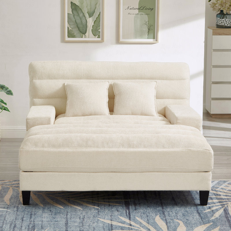 Méridienne moderne avec méridienne rembourrée en chenille de 57,1 po avec dossier réglable et bande lumineuse DEL, Beige