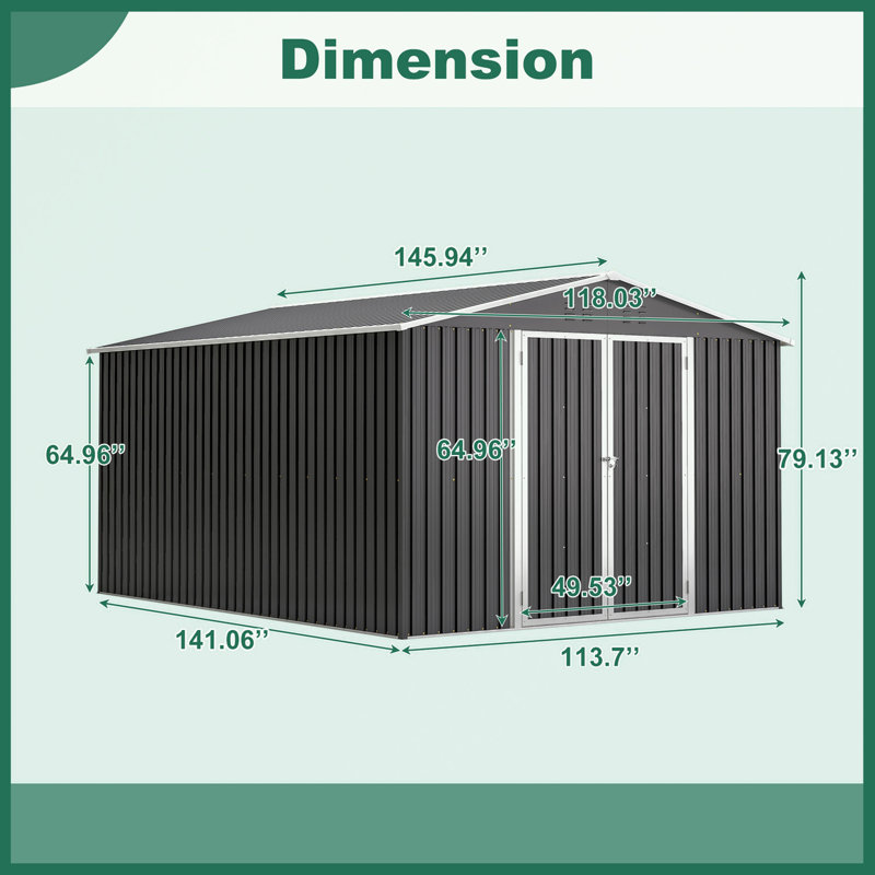 Remise de rangement extérieure en métal avec portes et évents verrouillables doubles
