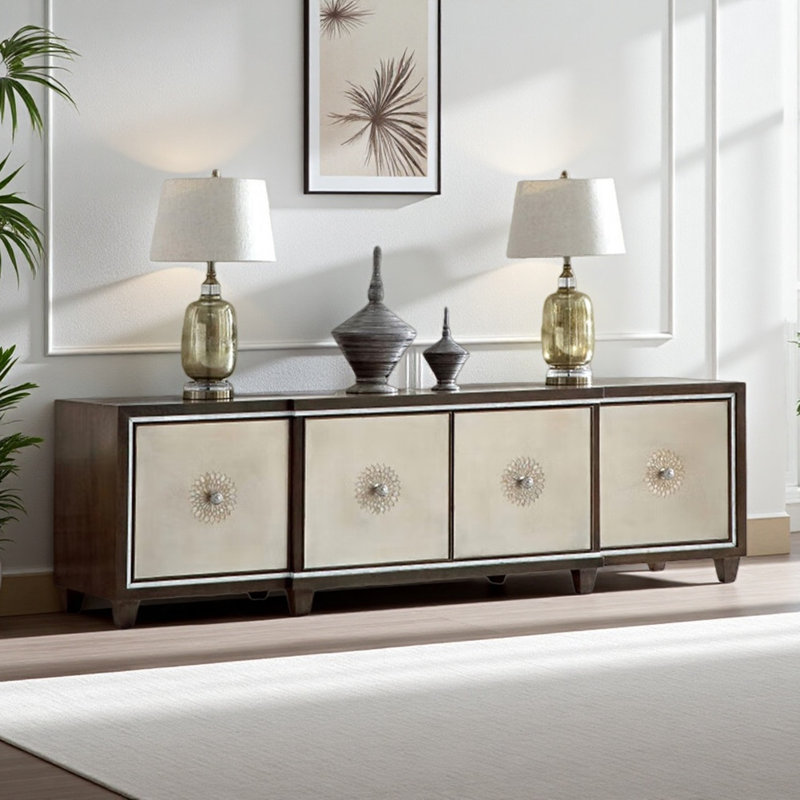 Meuble télé avec rangement de style américain, Noir/Blanc cassé