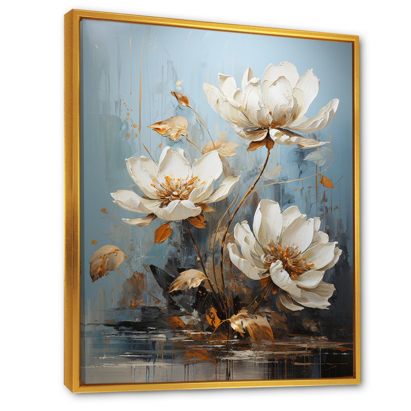 Sérénade lotus au clair de lune I, Cadre flottant doré, H 44 po x l 34 po x P 1,5 po