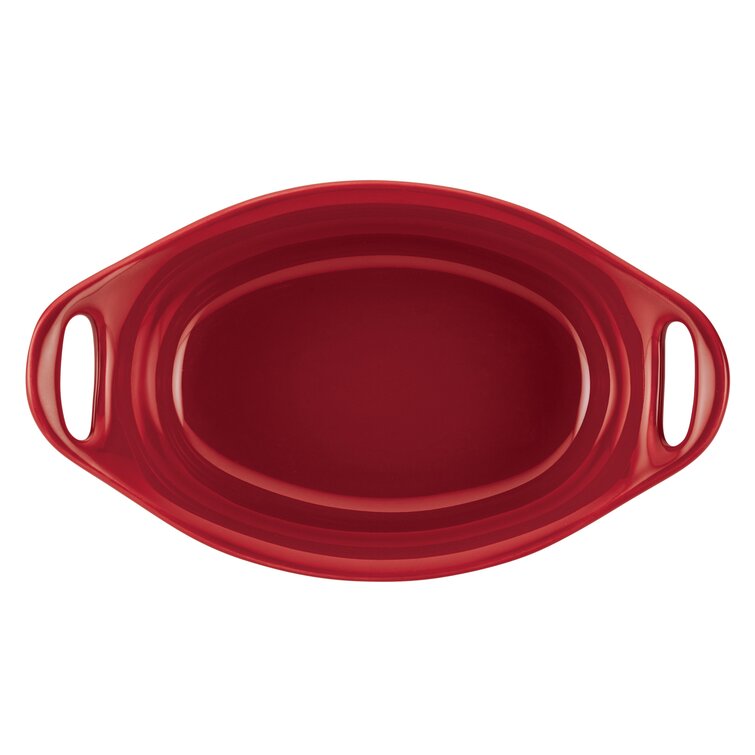 Rachael Ray Ceramic Casserole Bakers with Shared Lid Set, 3-Piece, Red