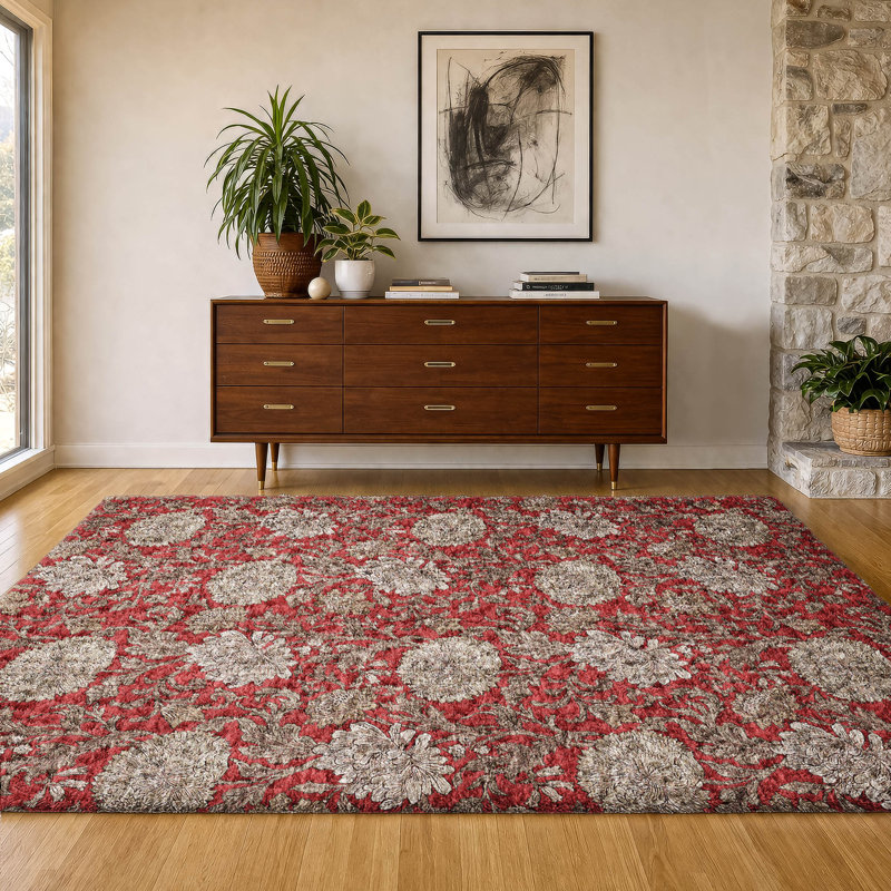 Tapis à poil long de qualité supérieure lavable à la machine ADS677, Rouge, 10 pi x 14 pi