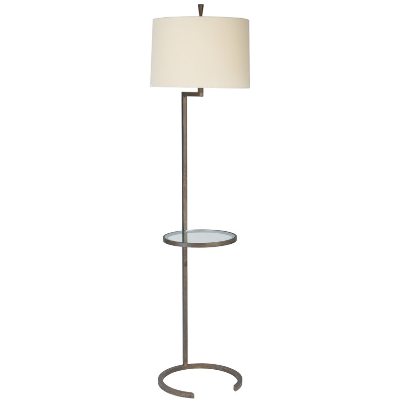 Crescent Tray Table Floor Lamp, Bronze, Beige
