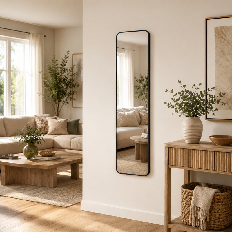 Miroir de porte pleine longueur en alliage d'aluminium CUFE Fi pour vestibule et petit espace, Noir