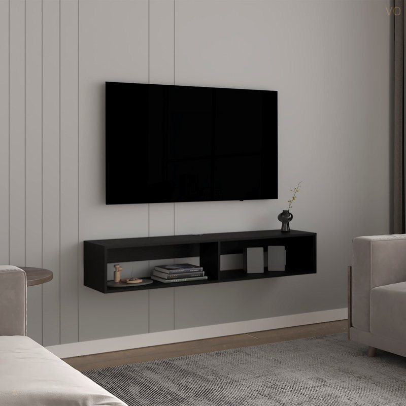 TV Stand 10.4" H, With 2 Shelves, Black