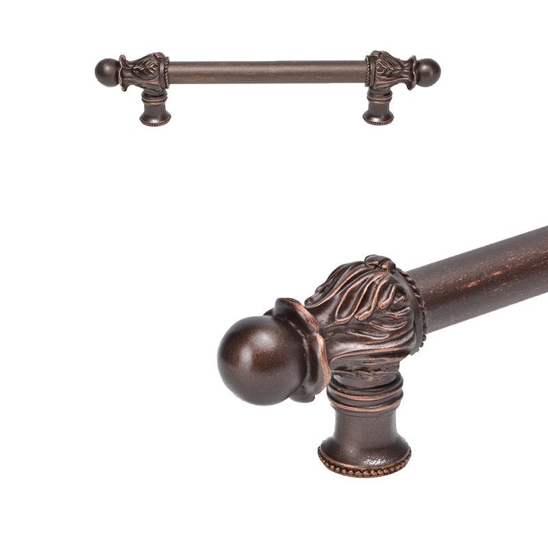 Acanthus 18 inches c.c. with 5/8 smooth center long pull Romanesque style in Gilded Mercury, 6", Oil Rubbed Bronze
