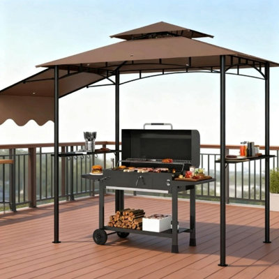 Abri de jardin pour barbecue ventilé, abri de jardin extérieur pour barbecue, avec auvent latéral, tablettes latérales et crochets