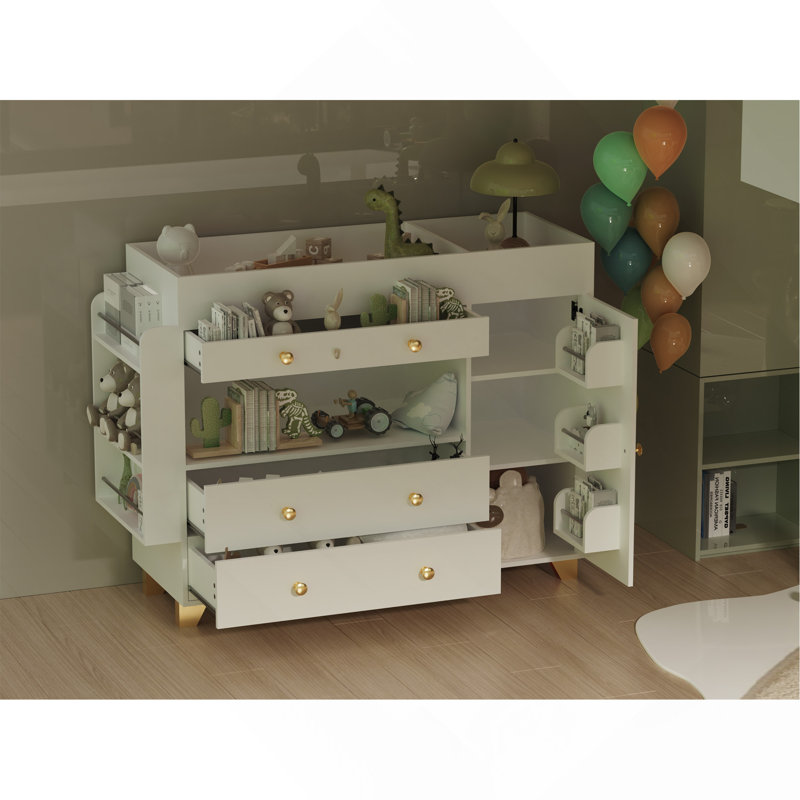 Changing Table Modern Dresser With Wide Table Top,3Drawers,White Drawer Dresser