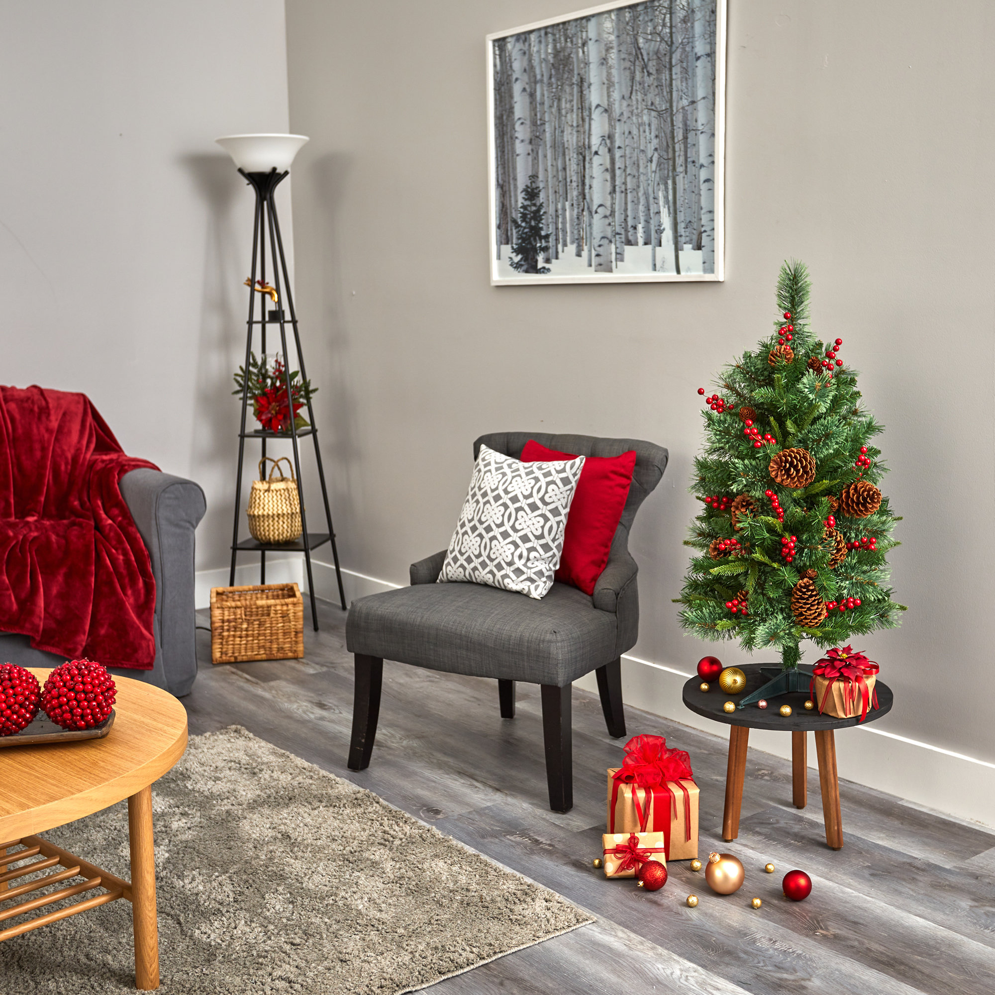 Lighted Artificial Pine Christmas Tree, 3' H