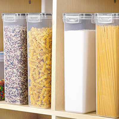 Contenants hermétiques pour aliments avec couvercles, 4 contenants à pâtes 2,8 L pour rangement et rangement pour garde-manger, contenants de cuisine sans BPA pour spaghetti, farine, sucre et nouilles, noir