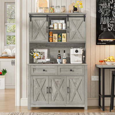 67.7 Inch Farmhouse Pantry Storage Cabinet with Sliding Barn Doors