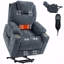 Capacité en tissu de chenille rembourré avec fauteuil inclinable Power Lift, avec mécanisme de mouvement robuste avec vibration à 8 points avec fonction de massage et lombaire avec fonction de chauffage, avec port USB et avec ports de type C, acier inoxydable-650691777