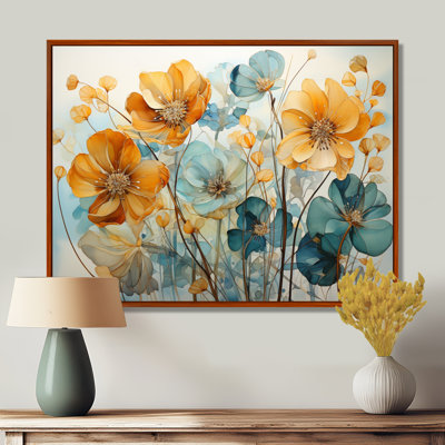 «Teal Orange Botanical Fragments I - Abstract Botanicals», art encadré