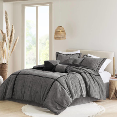 Ensemble de 7 pièces en velours côtelé gris très grand - Design moderne et confortable Revers en tissu brossé foncé pour plus de confort
