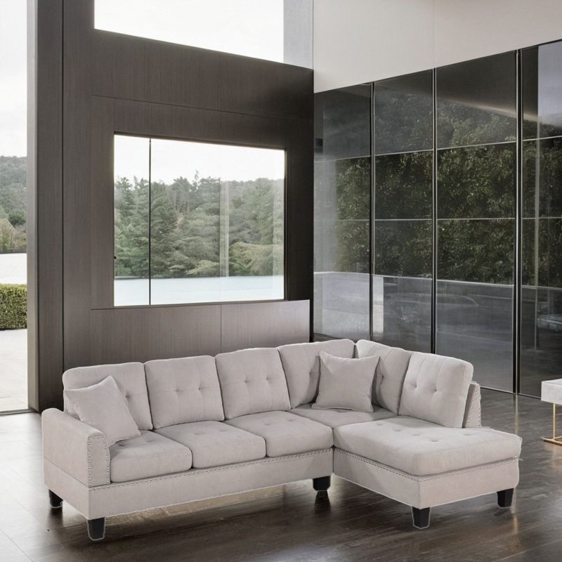 Canapé modulaire 2 pièces rembourré, Velours beige