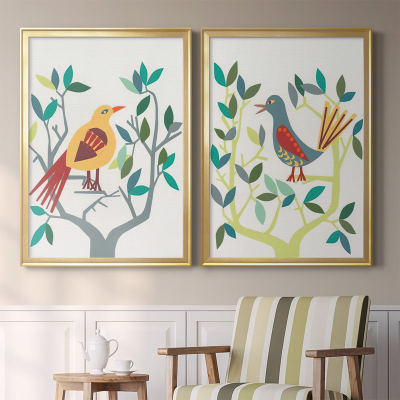 Toile encadrée de qualité supérieure Whitty Bird III - prête à être accrochée, H 41,25 po x l 61 po x P 1,25 po, Or