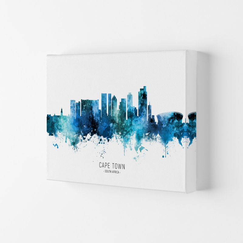 Cape Town South Africa Skyline Blue City Name by Michael Tompsett - Print, 59.4cm H x 84cm W x 4cm D, Wrapped Canvas