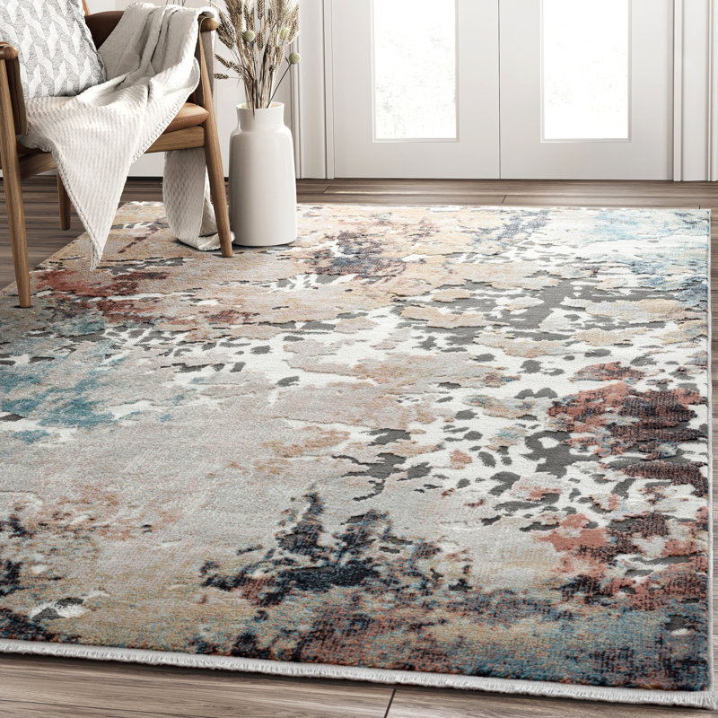 Tapis brun à motif abstrait Rian, Rectangle 8 pi 11 po x 12 pi