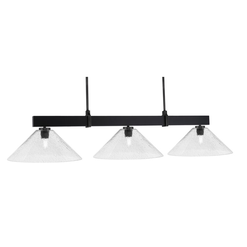 Bar 3 lumières Raheemah Wellington, Noir mat, H 10,75 po x l 16 po x P 16 po, Noir / transparent