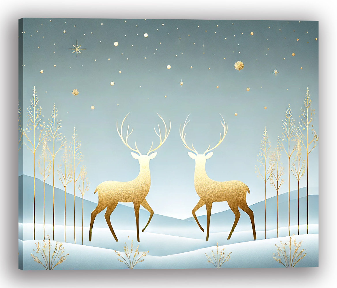 Latitude Run® Golden Deer under Starlit Winter Sky Wrapped Canvas Wall ...